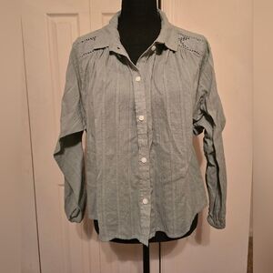 American Eage Sz L Sage Green Cropped Button-Up Top